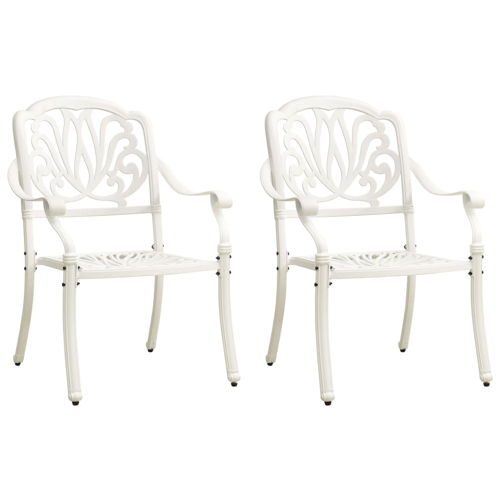 Patio Chairs 2 pcs Cast Aluminum White