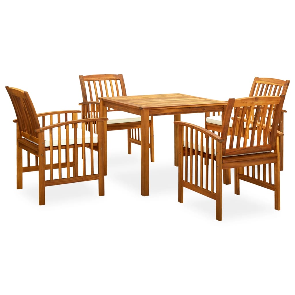 5 Piece Patio Dining Set with Cushions Solid Acacia Wood