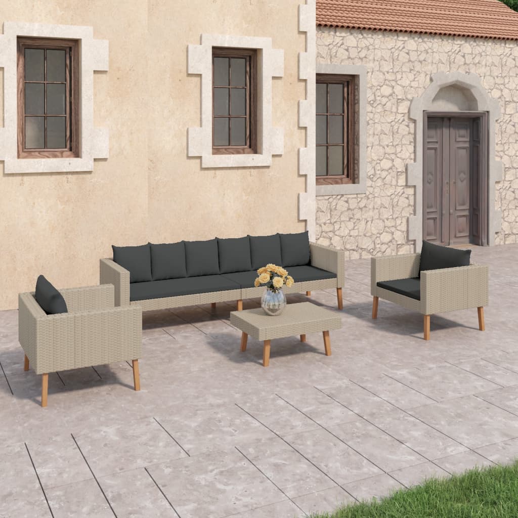 4 Piece Patio Lounge Set with Cushions Poly Rattan Beige