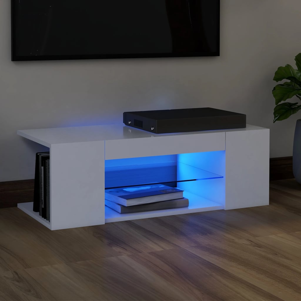 TV Cabinet with LED Lights White 35.4"x15.4"x11.8"