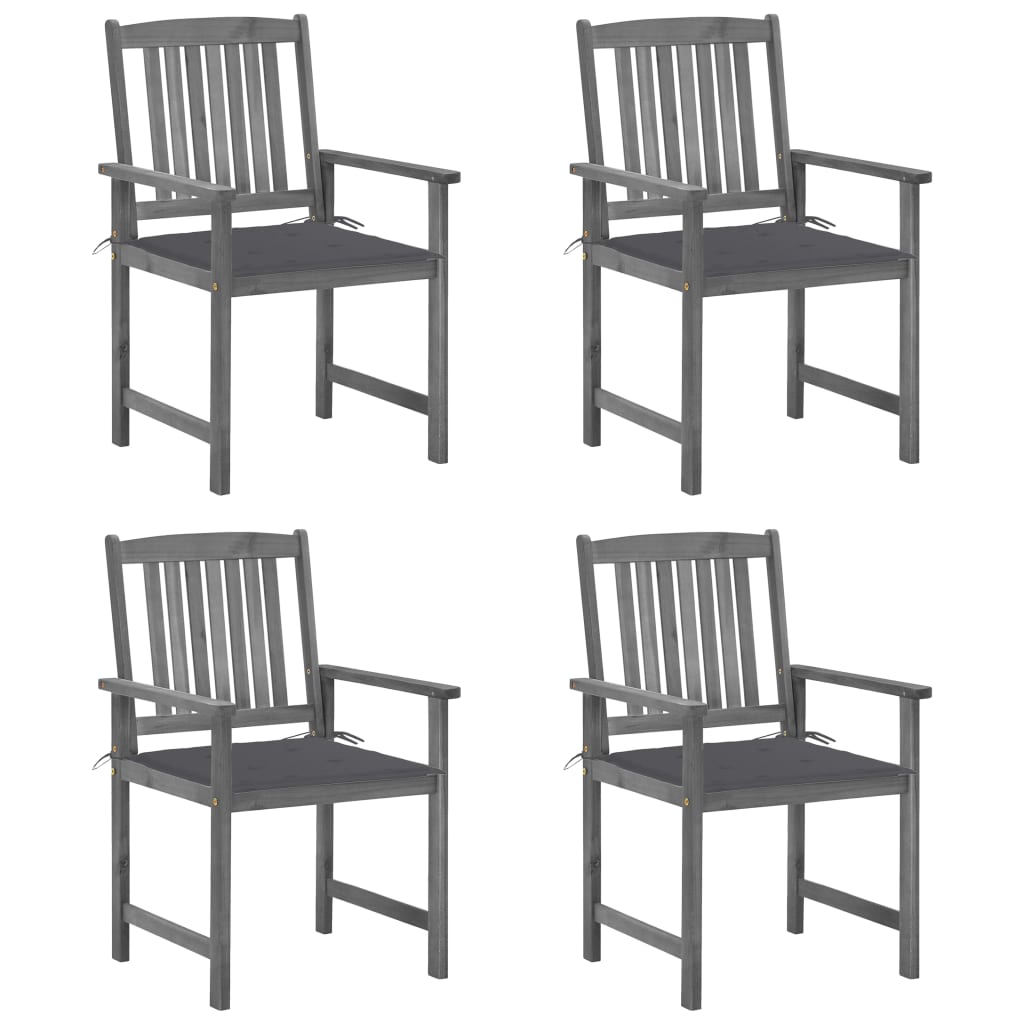 Patio Chairs with Cushions 4 pcs Gray Solid Acacia Wood