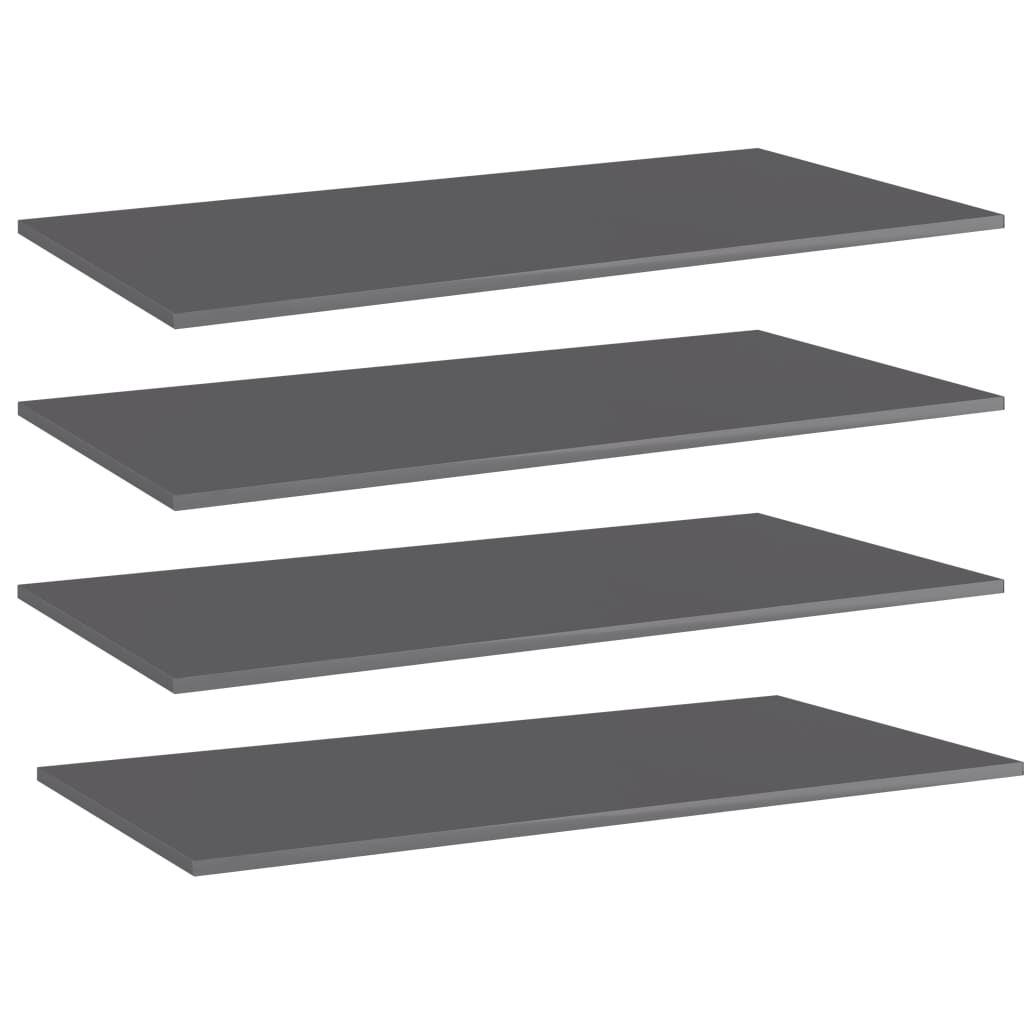 Bookshelf Boards 4 pcs High Gloss Gray 31.5"x7.9"x0.6" Engineered Wood