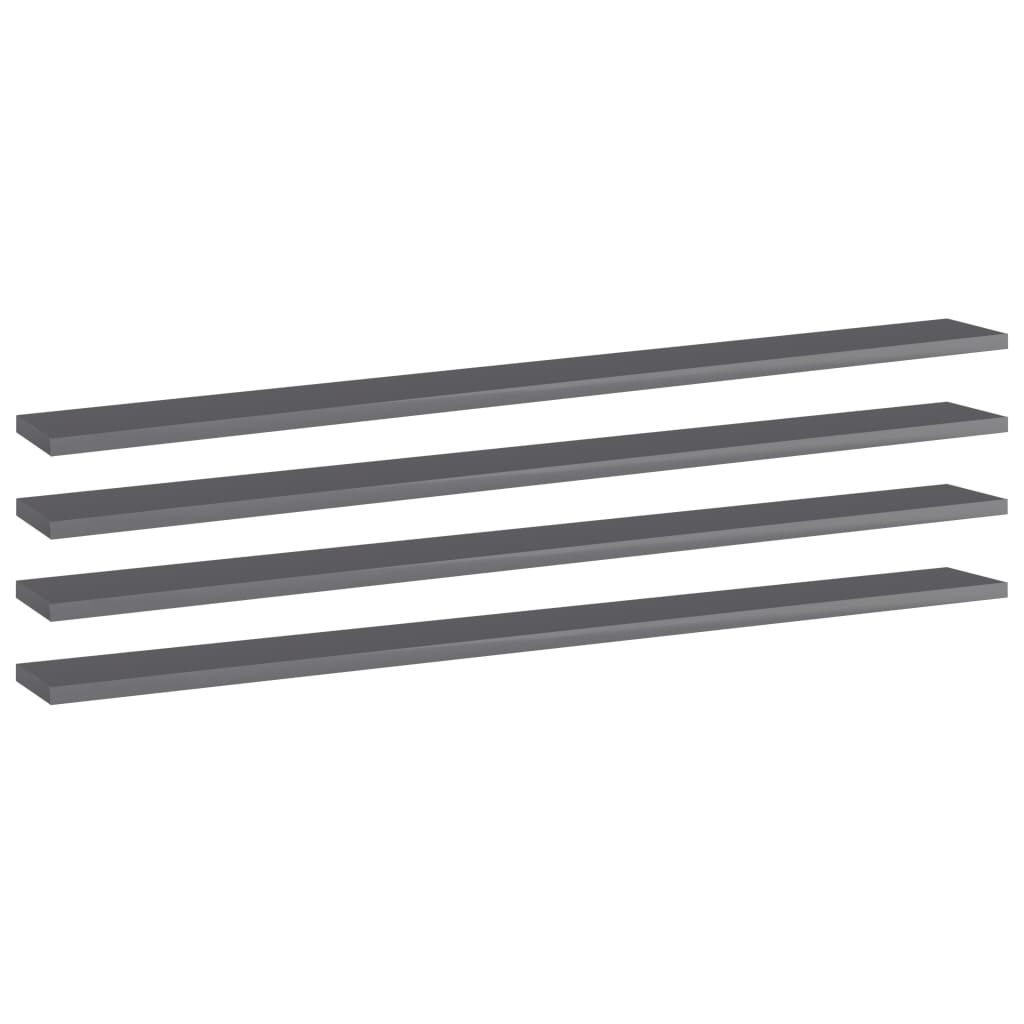 Bookshelf Boards 4 pcs High Gloss Gray 39.4"x3.9"x0.6" Engineered Wood