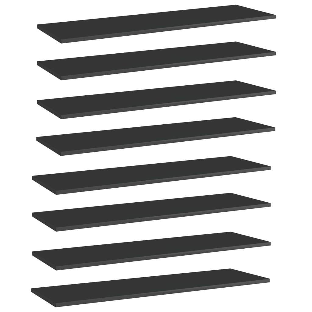 Bookshelf Boards 8 pcs High Gloss Black 39.4"x11.8"x0.6" Engineered Wood
