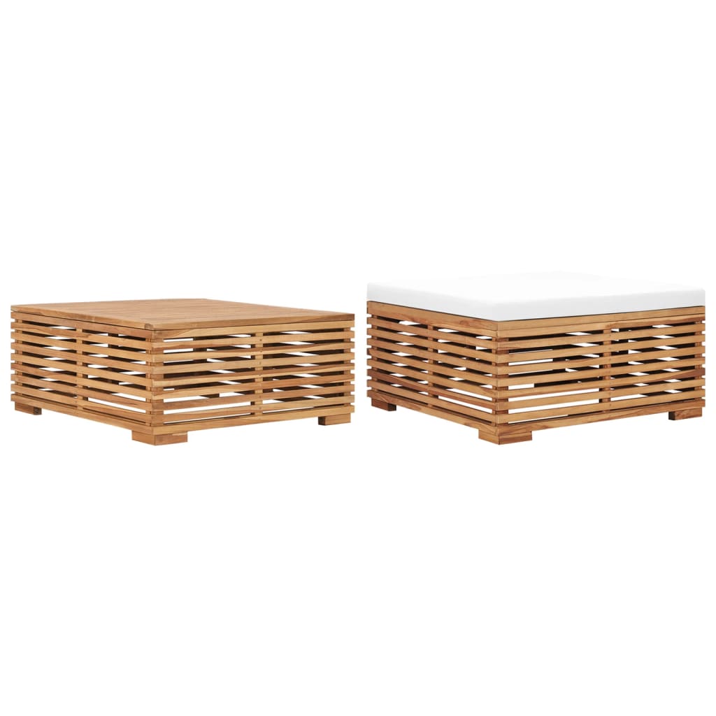 Patio Table and Footrest Set & Cream Cushion Solid Teak Wood