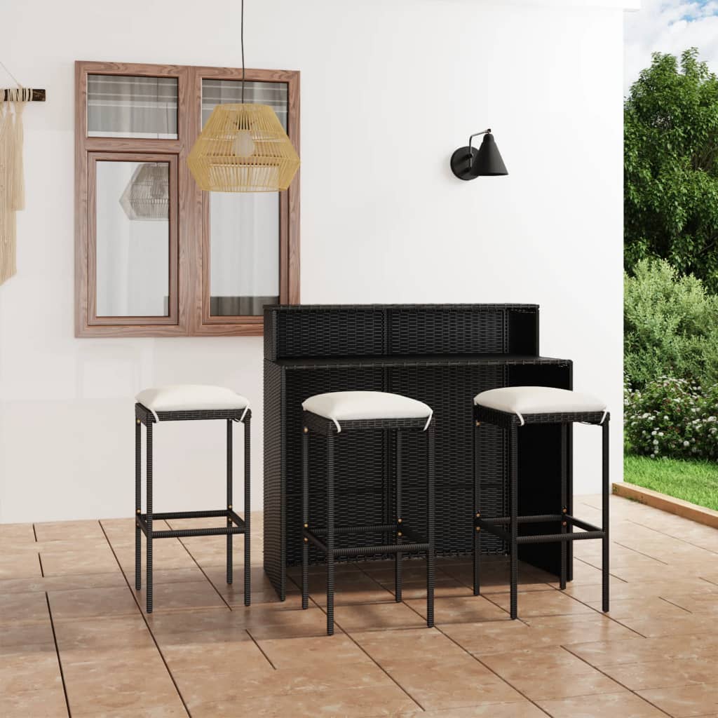 4 Piece Patio Bar Set with Cushions Black