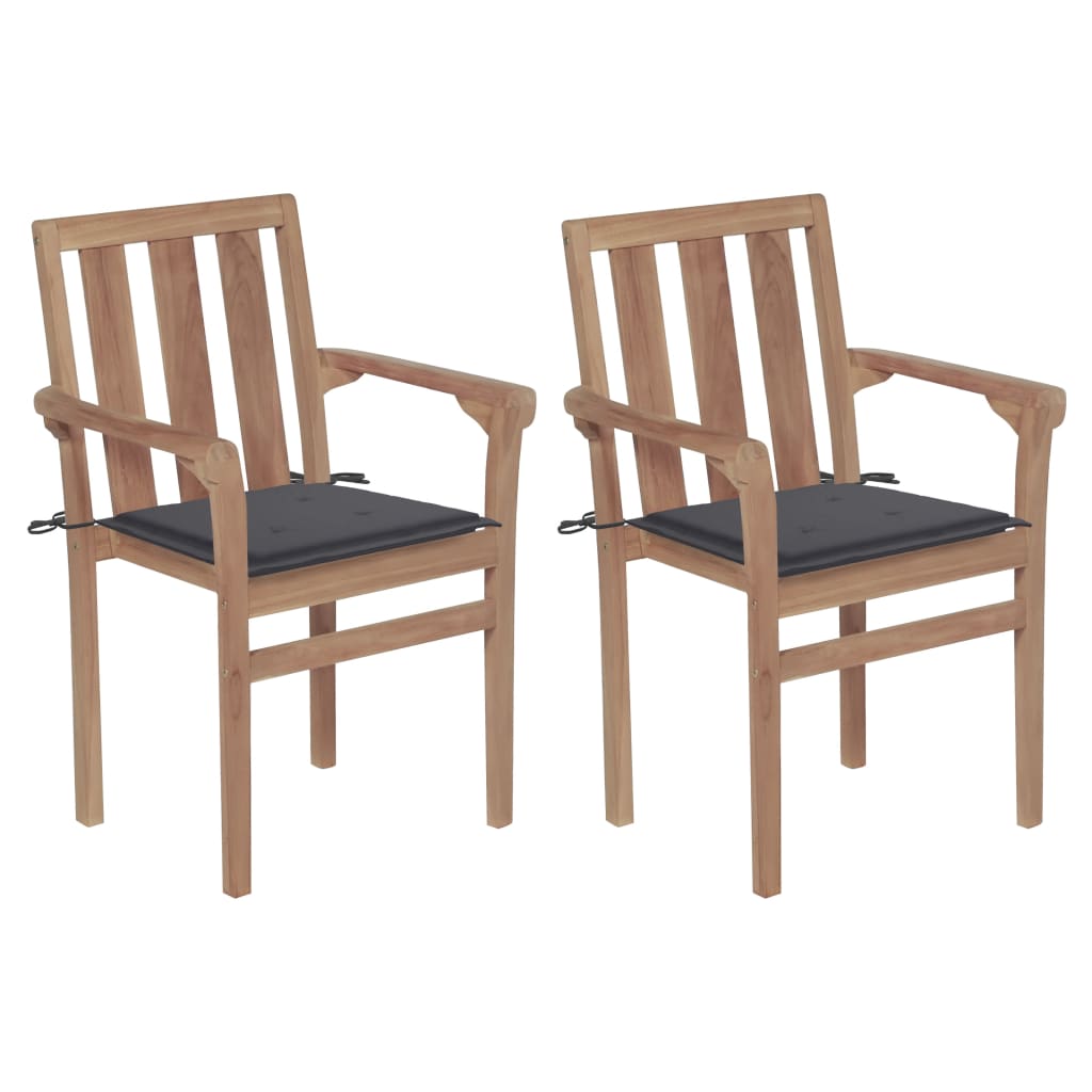 Patio Chairs 2 pcs with Anthracite Cushions Solid Teak Wood