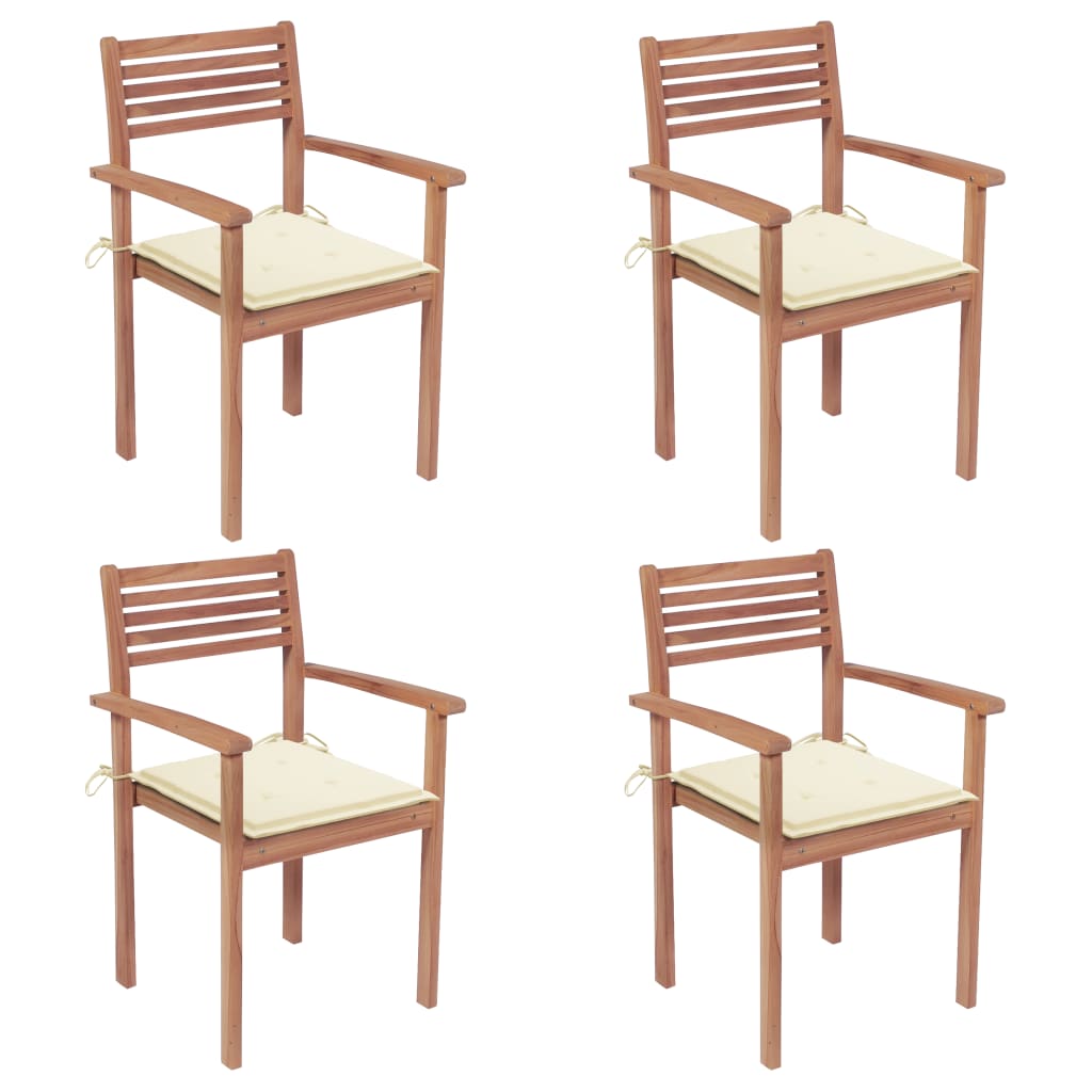 Patio Chairs 4 pcs with Cream Cushions Solid Teak Wood