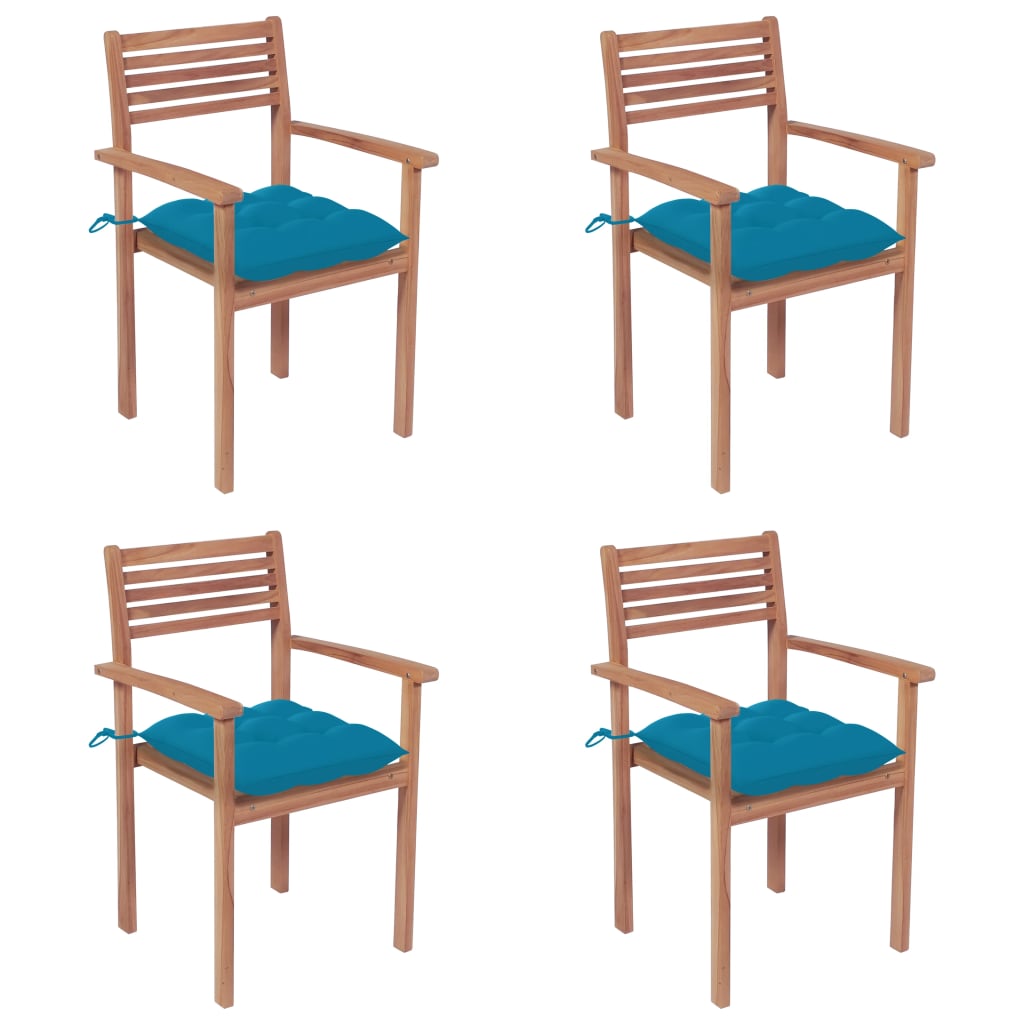 Patio Chairs 4 pcs with Light Blue Cushions Solid Teak Wood