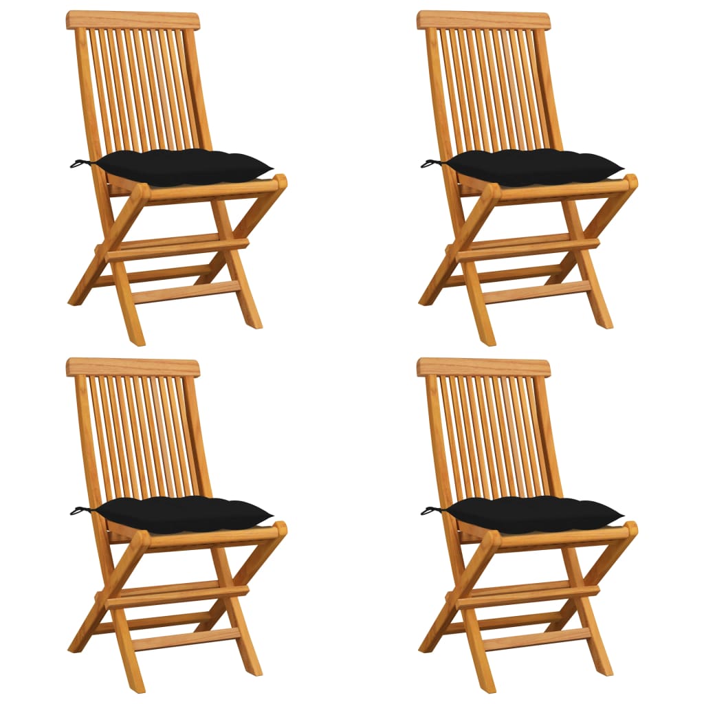 Patio Chairs with Black Cushions 4 pcs Solid Teak Wood