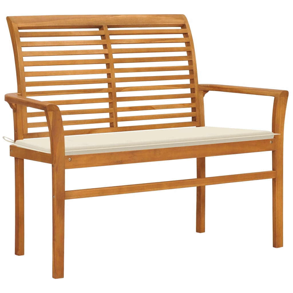 Patio Bench with Cream Cushion 44.1" Solid Teak Wood