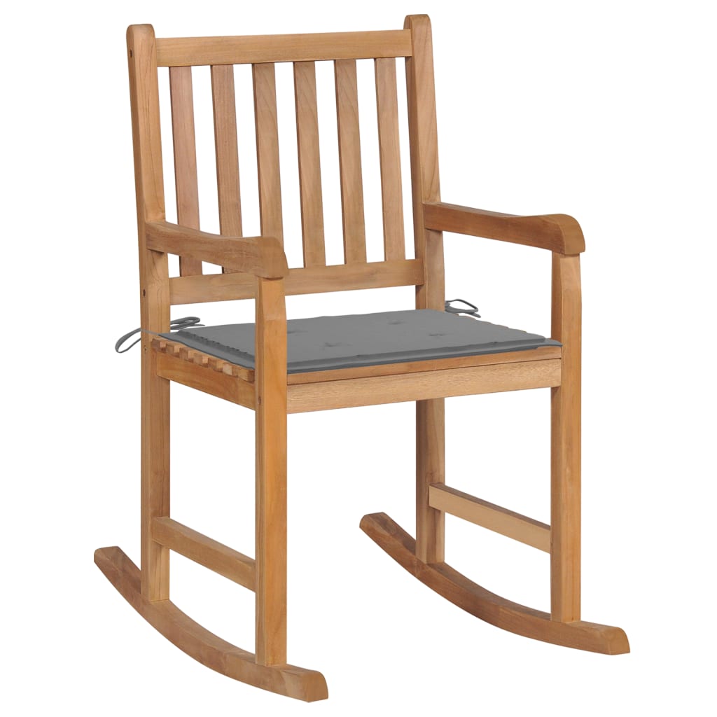 Rocking Chair with Gray Cushion Solid Teak Wood