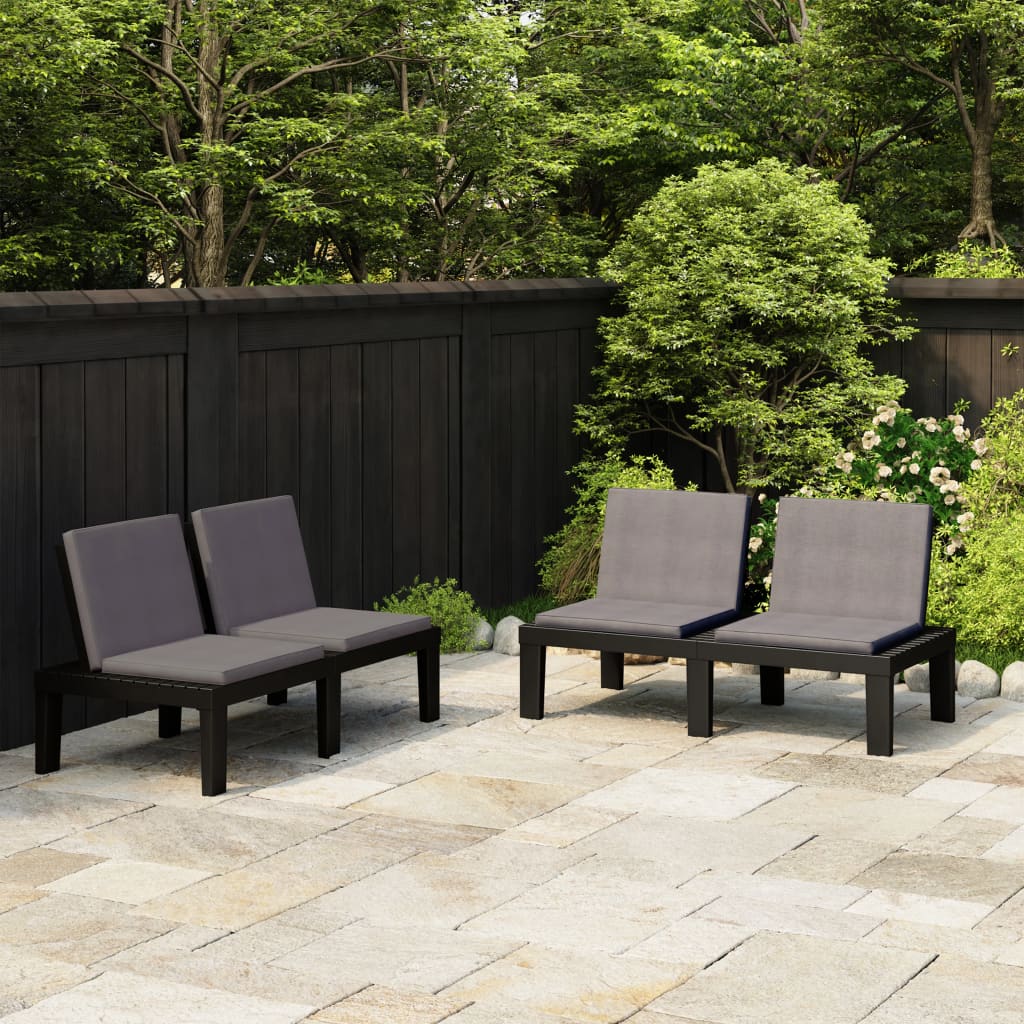Patio Lounge Benches with Cushions 2 pcs Plastic Gray