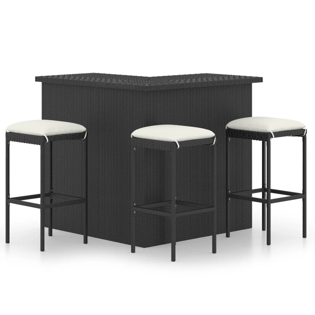 4 Piece Patio Bar Set with Cushions Poly Rattan Black