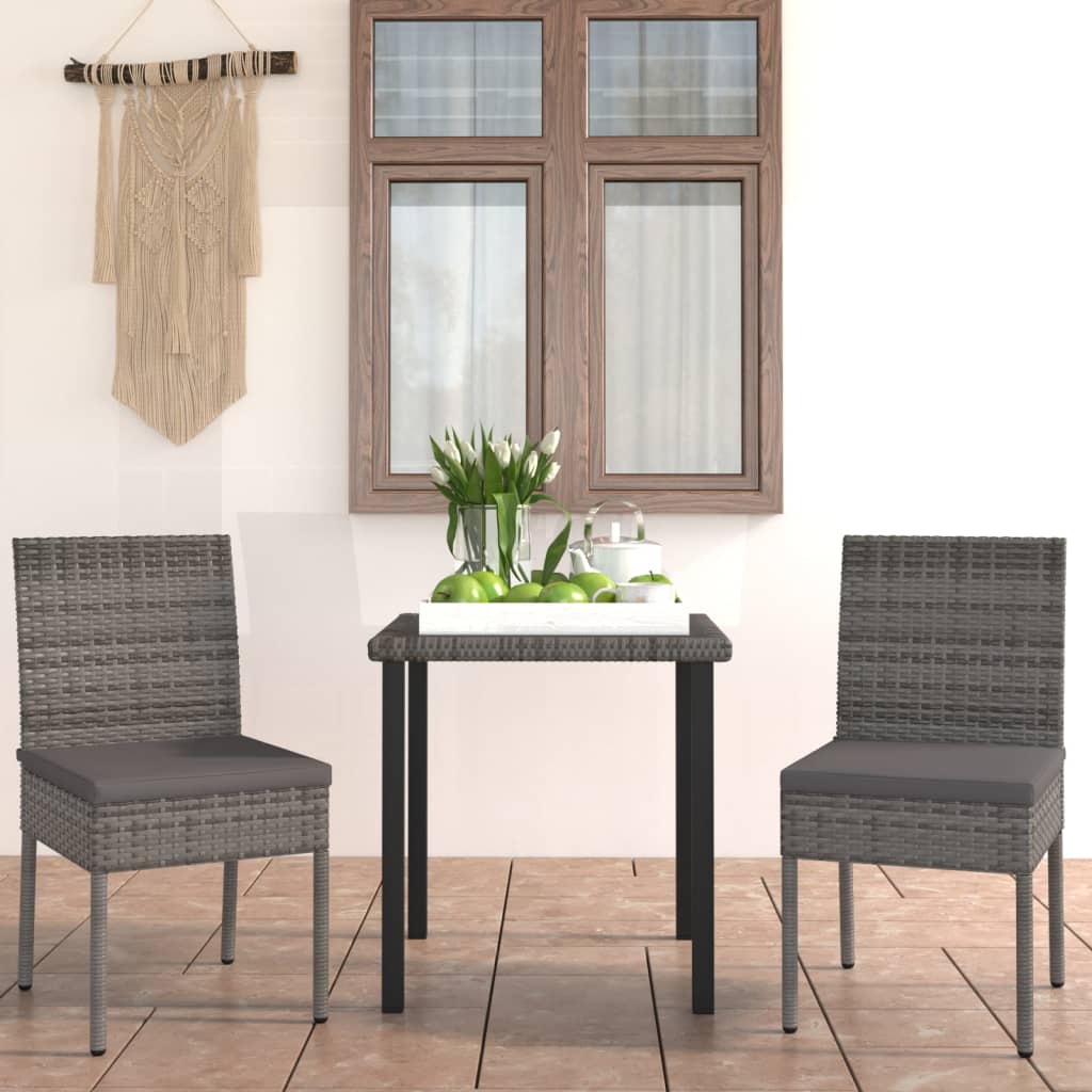 3 Piece Patio Dining Set Poly Rattan Gray