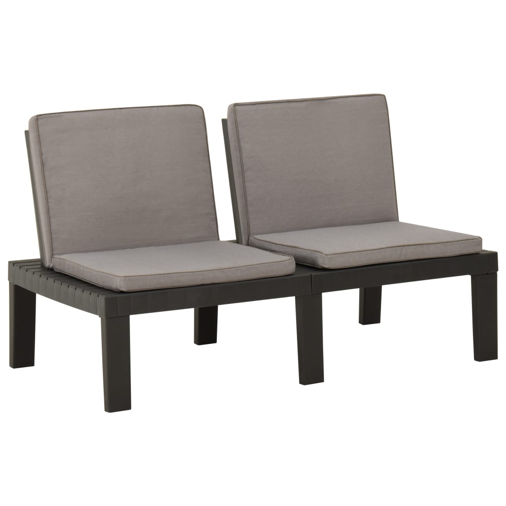Patio Lounge Bench with Cushion Plastic Gray