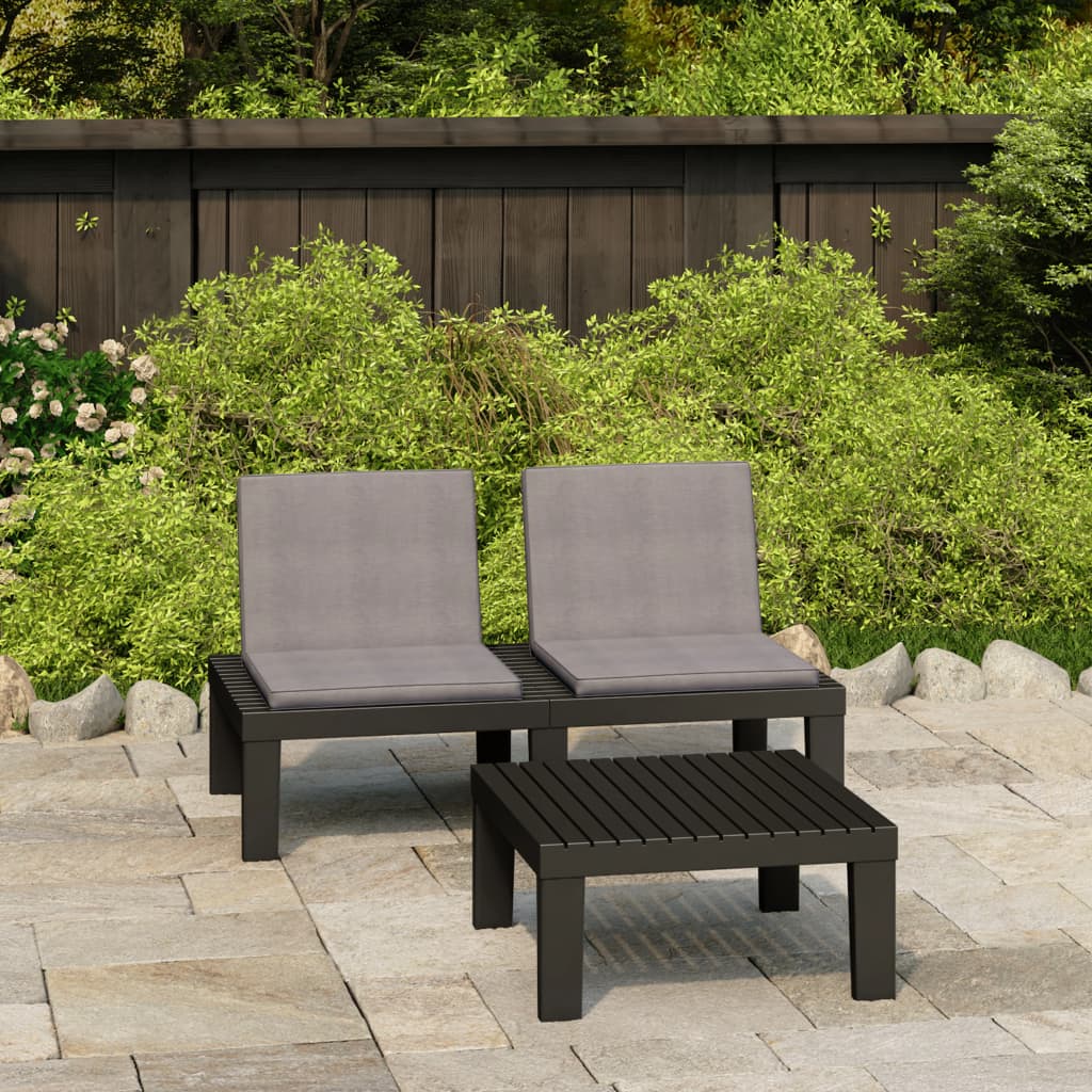 2 Piece Patio Lounge Set with Cushions Plastic Gray
