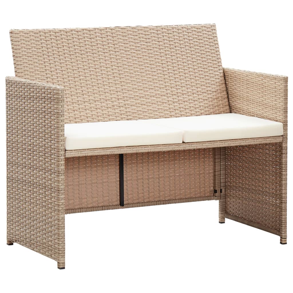 2 Seater Patio Sofa with Cushions Beige Poly Rattan