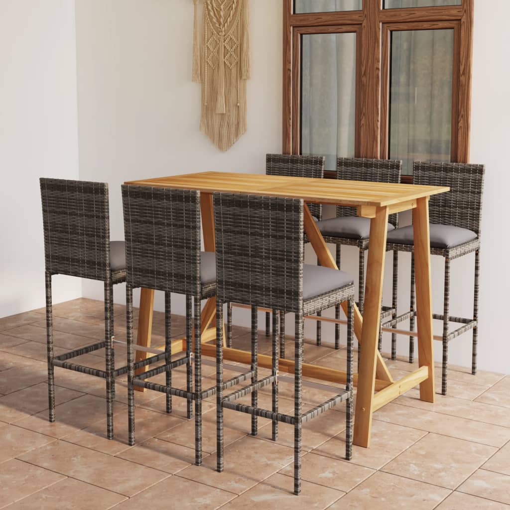 7 Piece Patio Bar Set with Cushions Gray