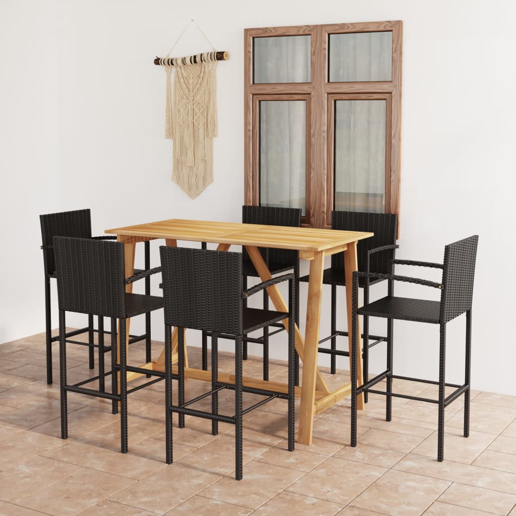 7 Piece Patio Bar Set Black