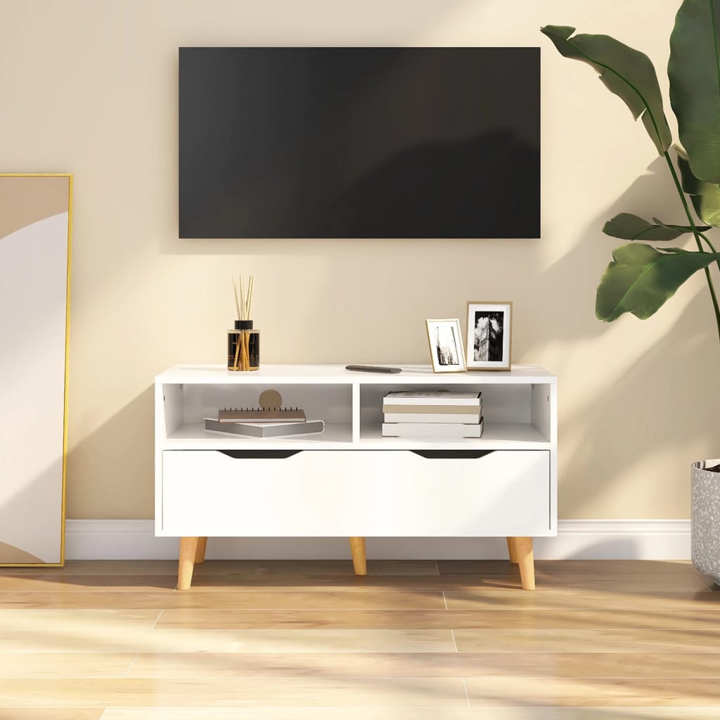 TV Cabinet High Gloss White 35.4"x15.7"x19.1" Engineered Wood