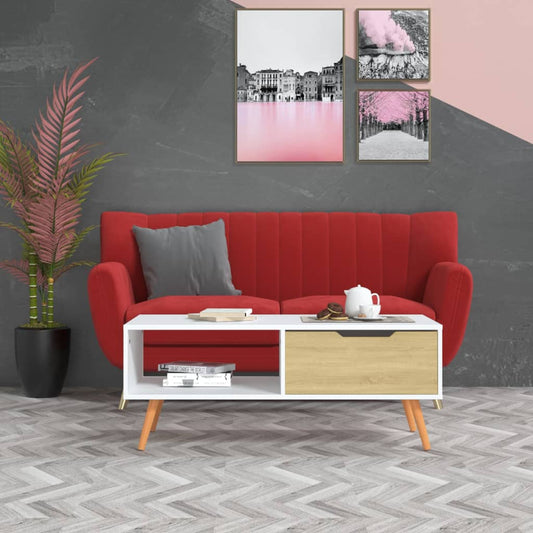 Coffee Table White and Sonoma Oak 39.4"x19.5"x16.9" Engineered Wood