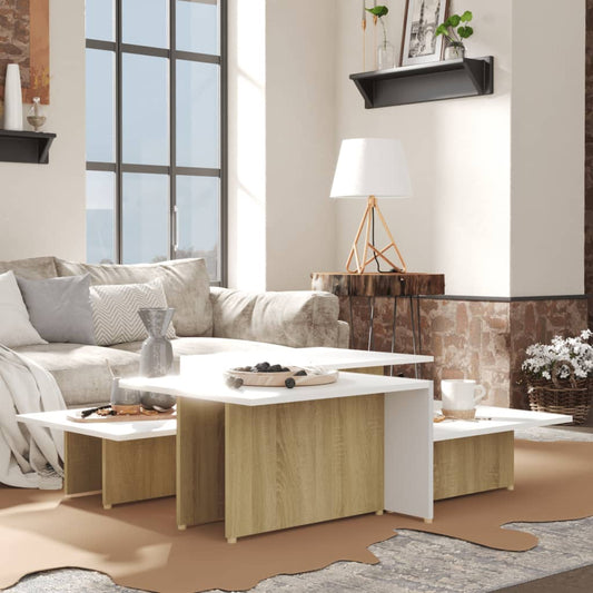 Coffee Tables 2 pcs Sonoma Oak and White 43.9"x19.7"x13" Engineered Wood
