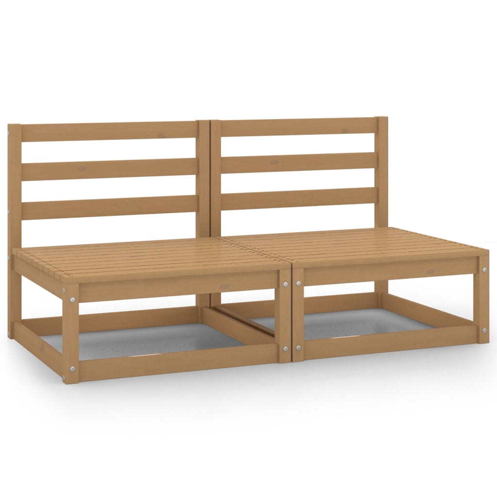 Patio Middle Sofas 2 pcs Honey Brown Solid Pinewood