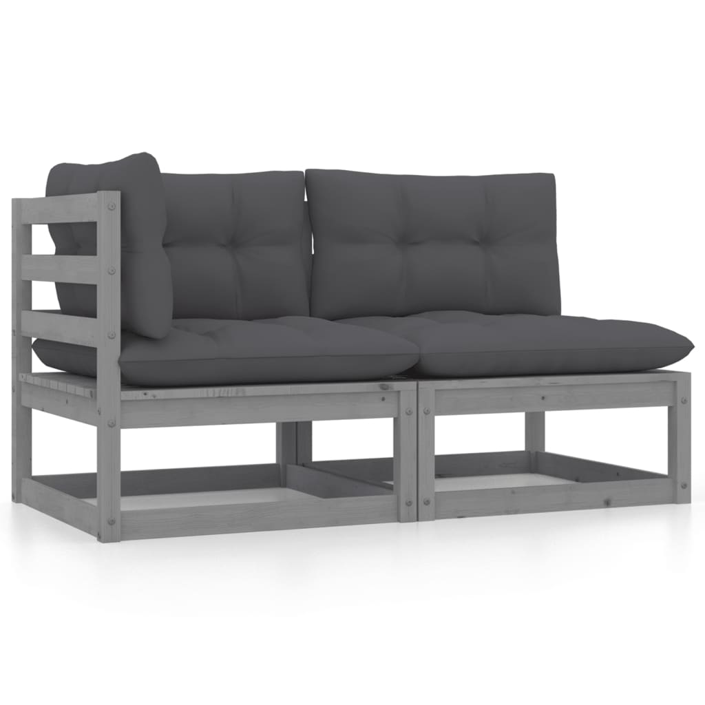 2 Piece Patio Lounge Set with Cushions Gray Solid Wood Pine