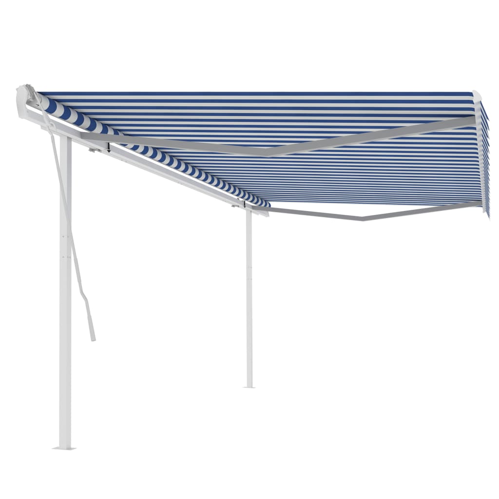 Manual Retractable Awning with Posts 16.4'x9.8' Blue and White