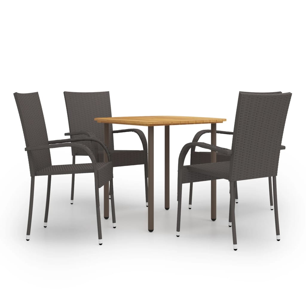 5 Piece Patio Dining Set Poly Rattan Brown