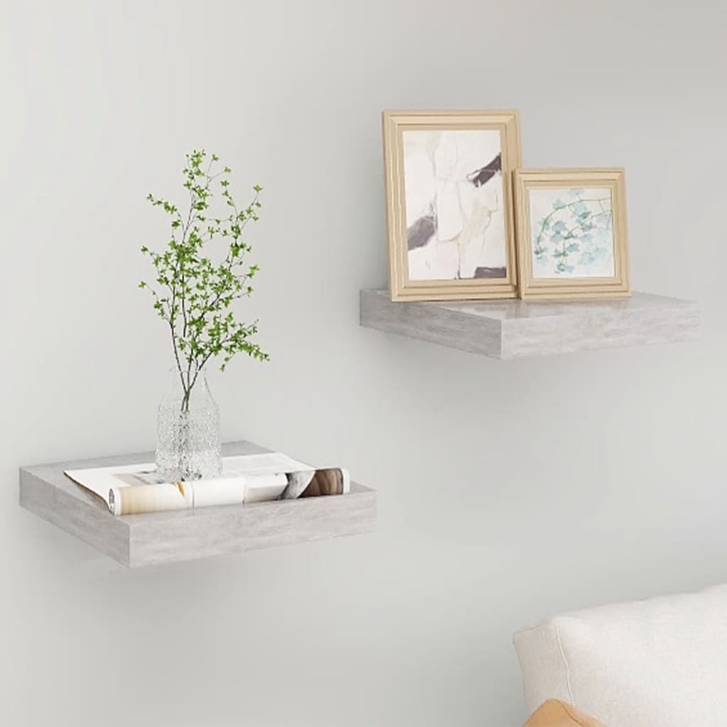 Floating Wall Shelves 2 pcs Concrete Gray 9.1"x9.3"x1.5" MDF