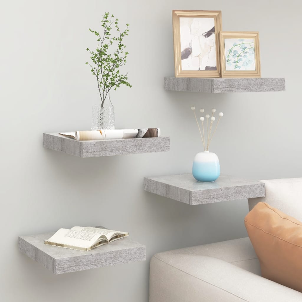 Floating Wall Shelves 4 pcs Concrete Gray 9.1"x9.3"x1.5" MDF