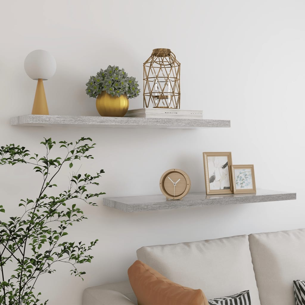 Floating Wall Shelves 2 pcs Concrete Gray 35.4"x9.3"x1.5" MDF