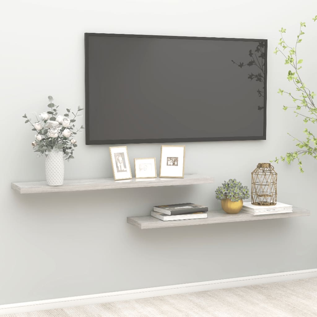 Floating Wall Shelves 2 pcs Concrete Gray 47.2"x9.3"x1.5" MDF