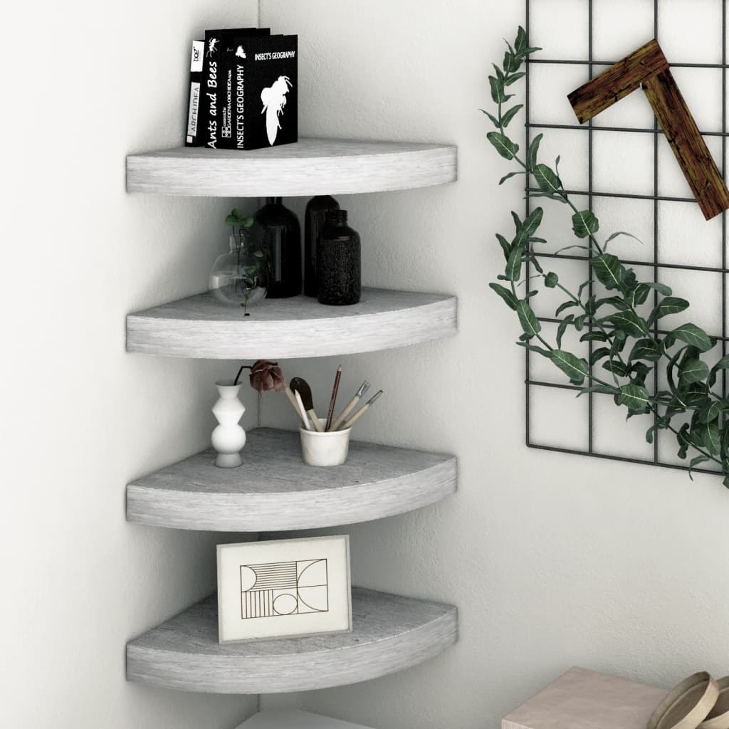 Wall Corner Shelves 4 pcs Concrete Gray 13.7"x13.7"x1.4" MDF