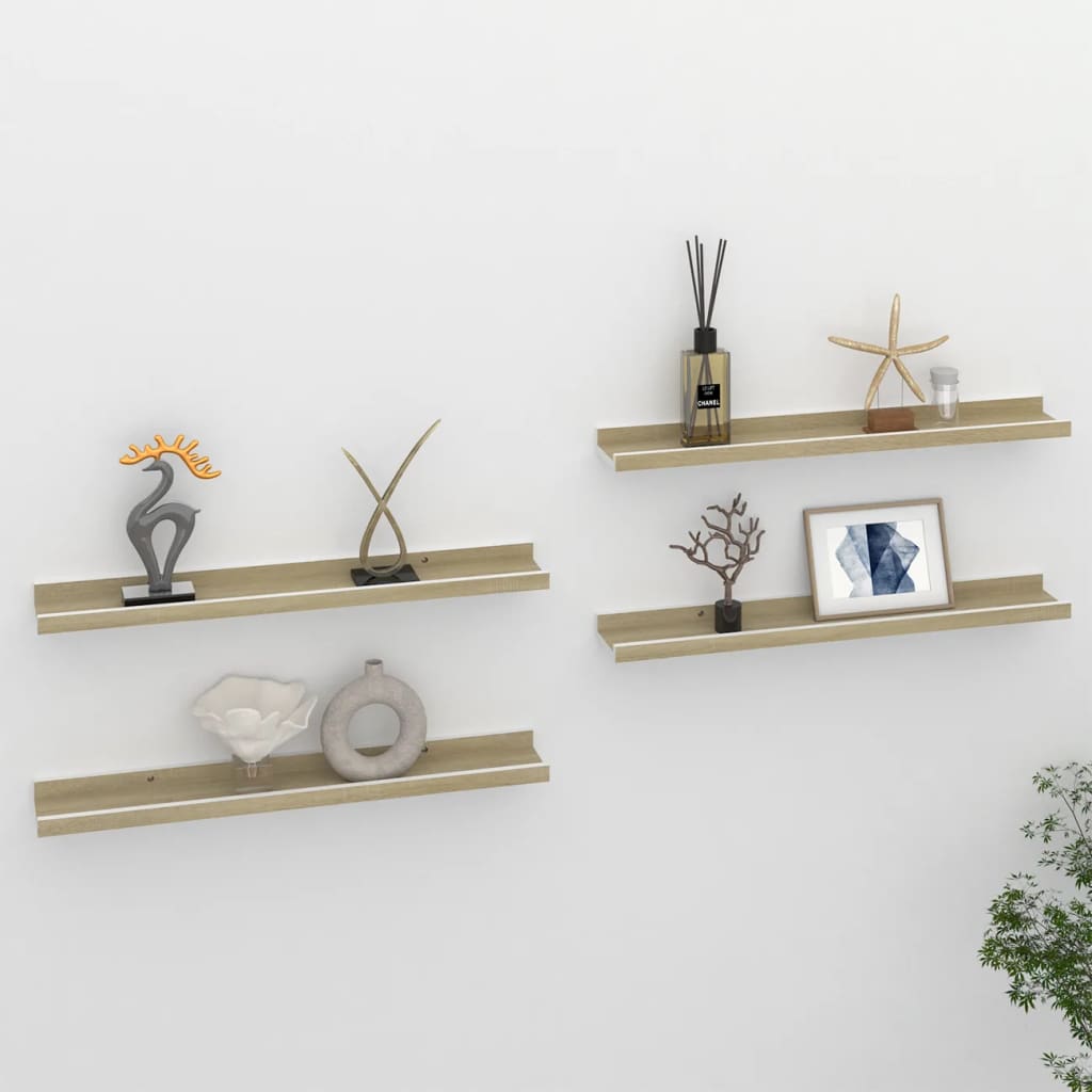 Wall Shelves 4 pcs White and Sonoma Oak 23.6"x3.5"x1.2"