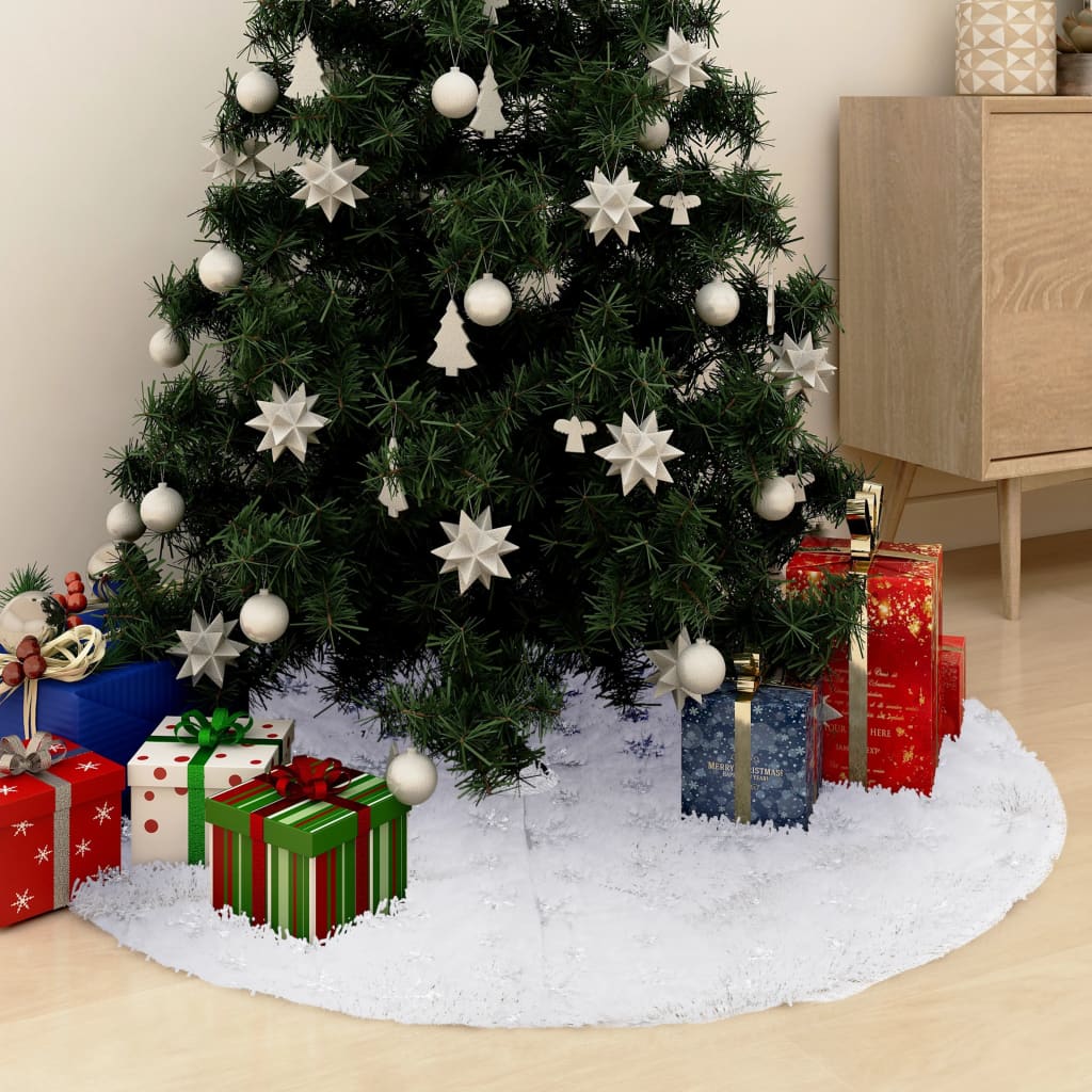 Luxury Christmas Tree Skirt White 48" Faux