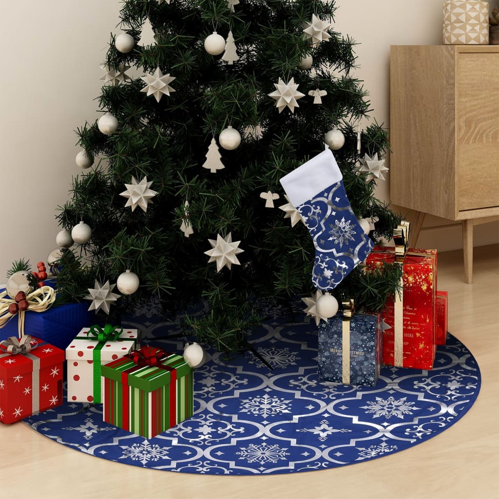 Luxury Christmas Tree Skirt with Sock Blue 3 ft Fabric