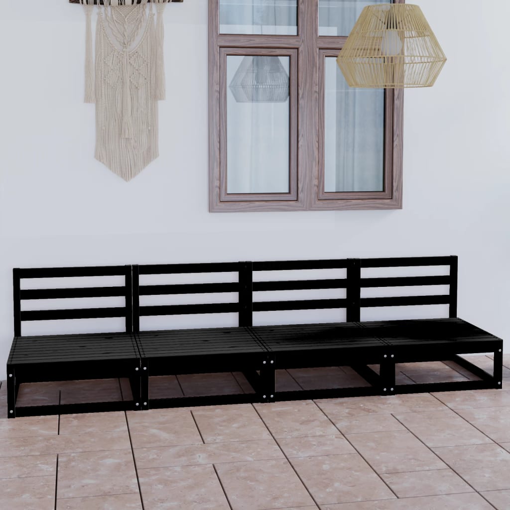 Patio 4-Seater Sofa Black Solid Pinewood