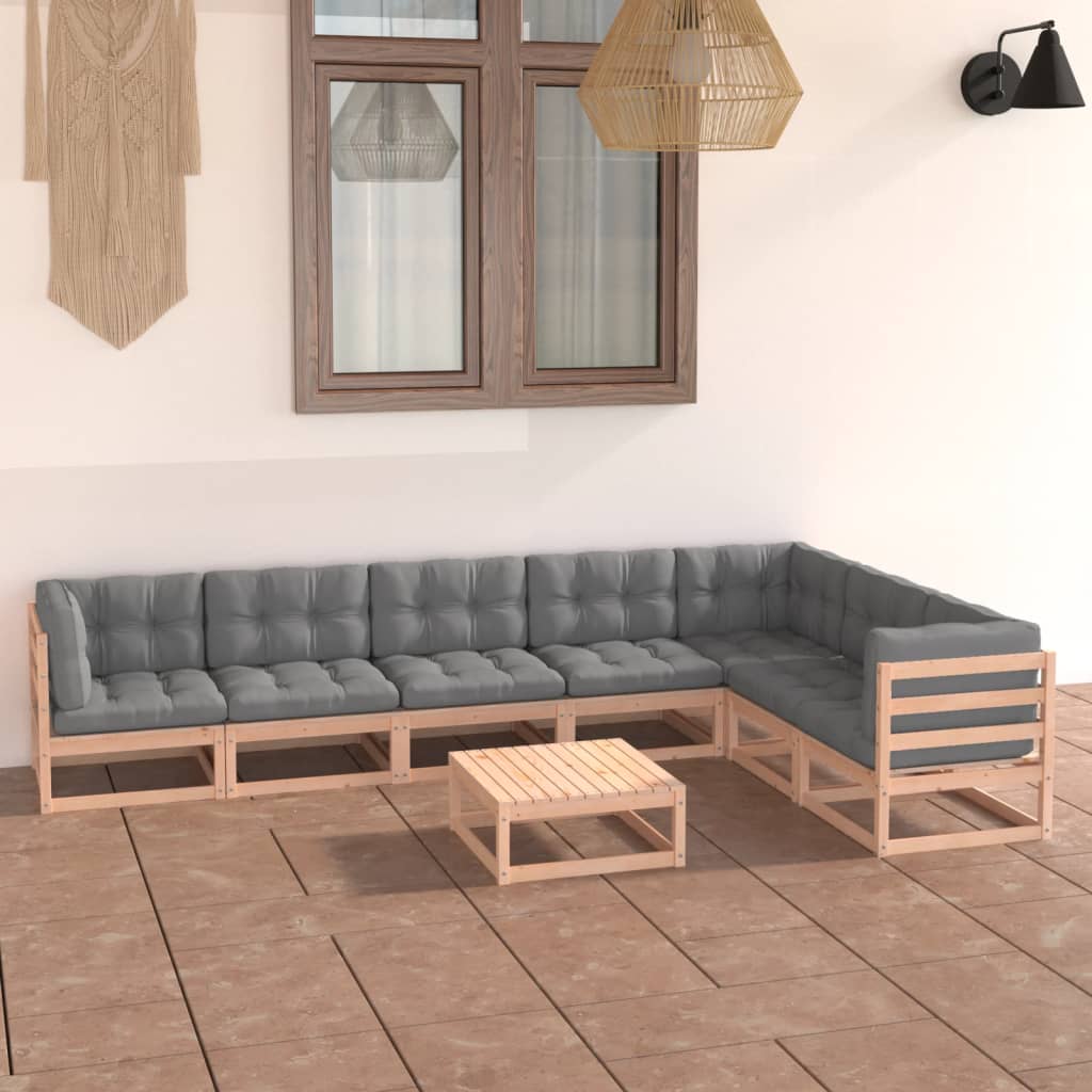 8 Piece Patio Lounge Set with Cushions Solid Wood Pine