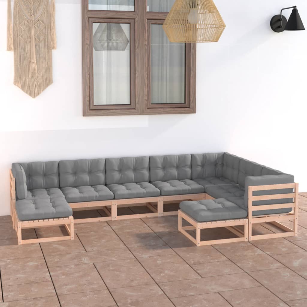 9 Piece Patio Lounge Set with Cushions Solid Wood Pine