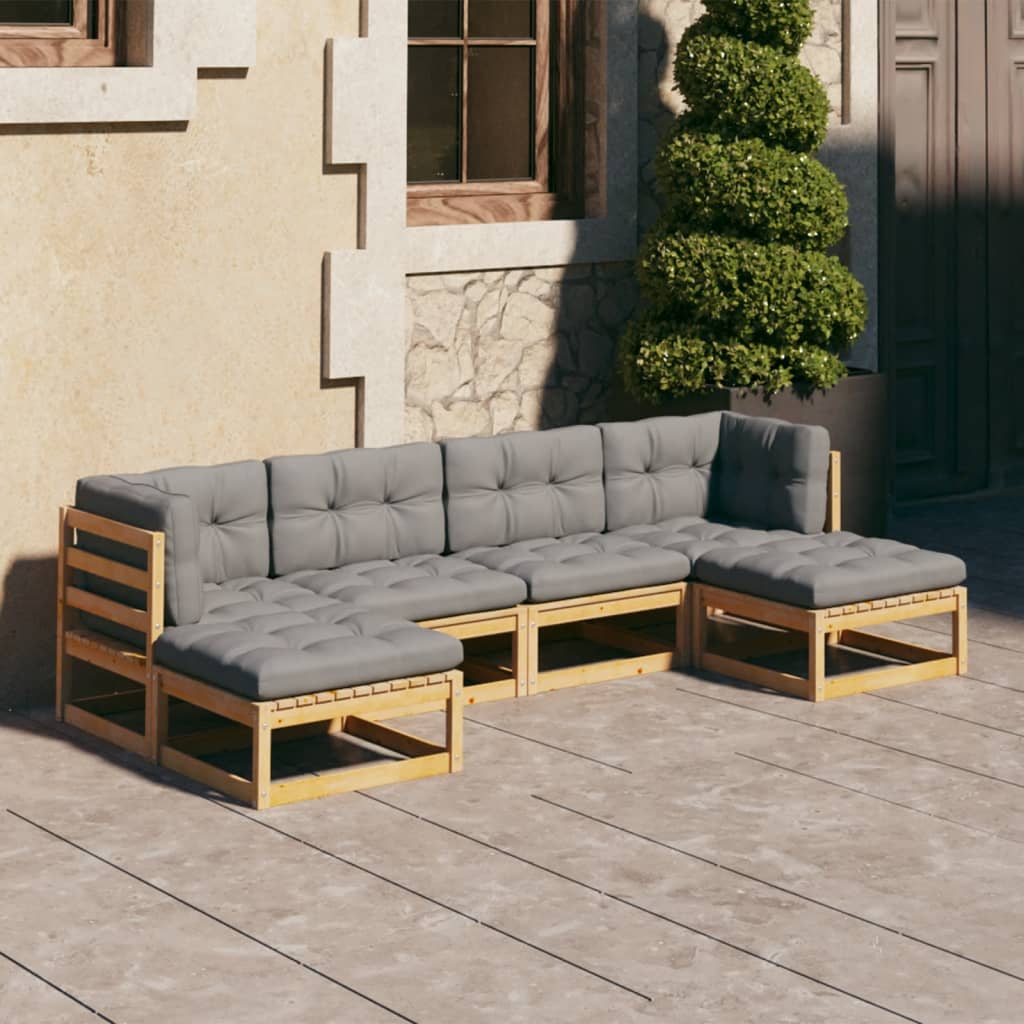 6 Piece Patio Lounge Set with Cushions Solid Wood Pine