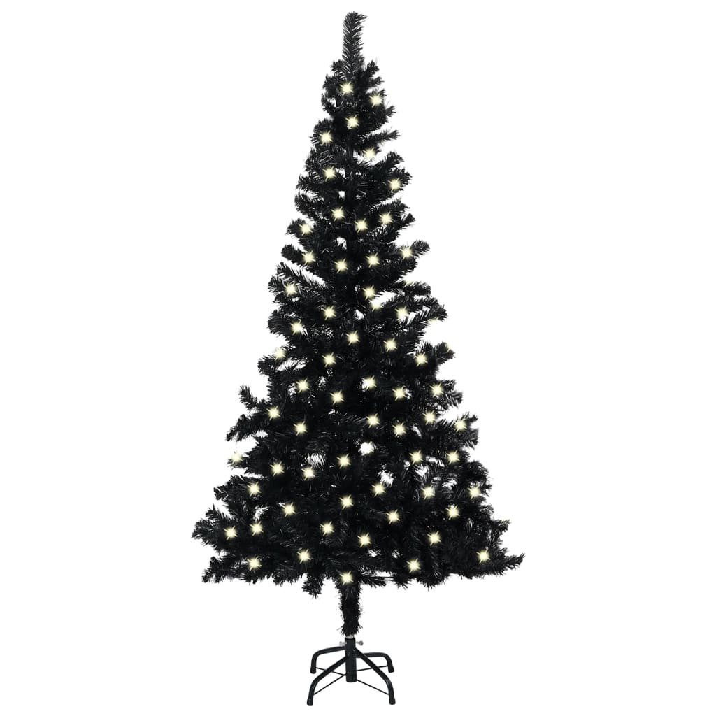 Artificial Christmas Tree with LEDs&Stand Black 47.2" PVC