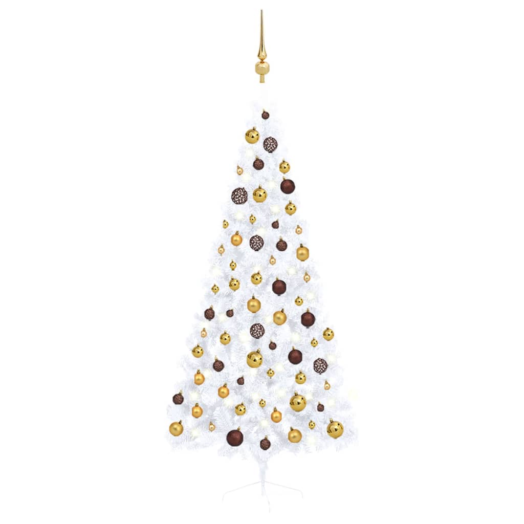 Artificial Half Christmas Tree with LEDs&Ball Set White 70.9"