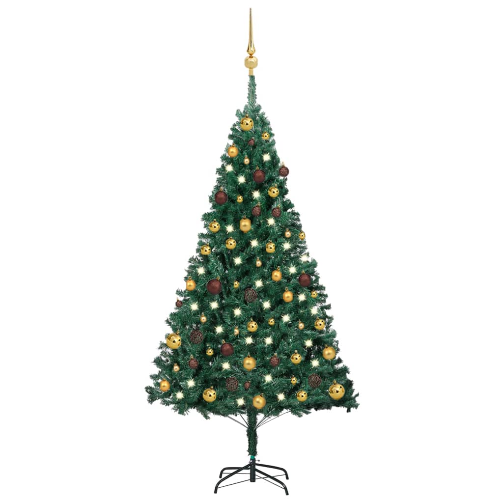Artificial Christmas Tree with LEDs&Ball Set Green 59.1" PVC