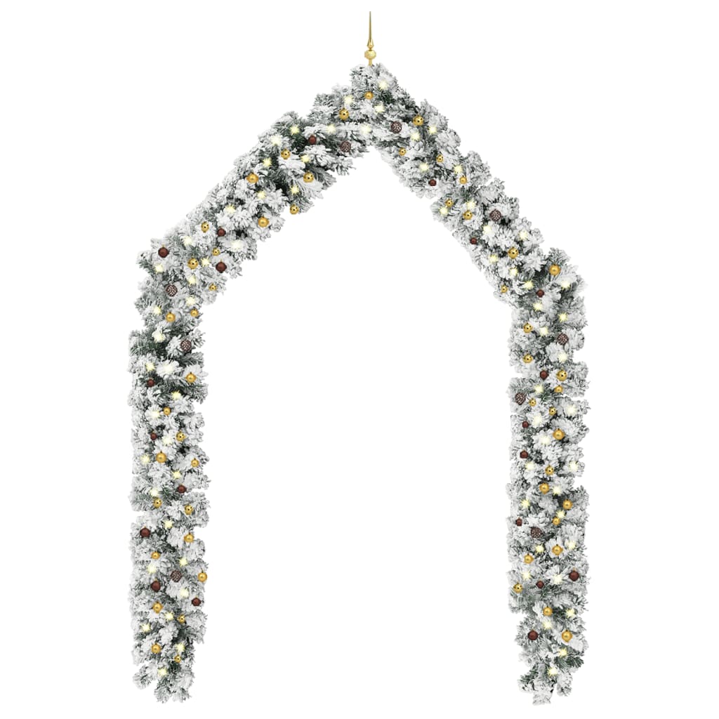 Christmas Garland with LEDs&Ball Set Green 65.6' PVC