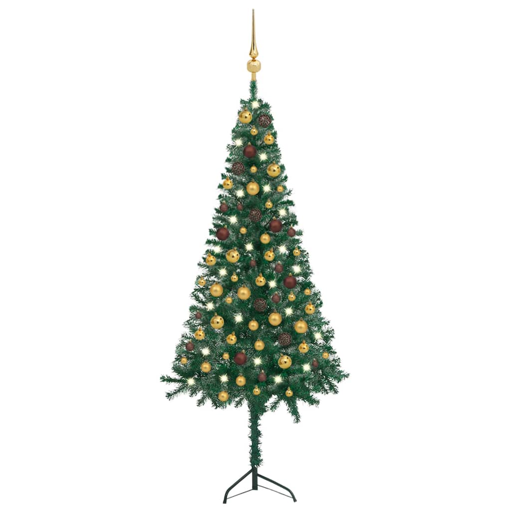 Corner Artificial Christmas Tree LEDs&Ball Set Green 59.1" PVC
