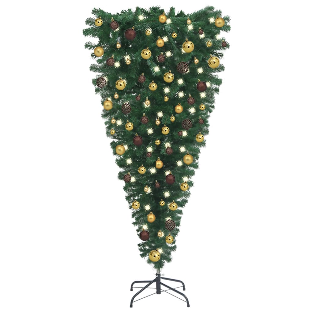 Upside-down Artificial Christmas Tree with LEDs&Ball Set 82.7"