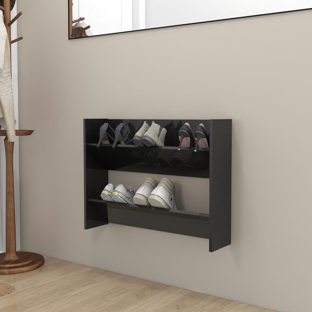 Wall Shoe Cabinet High Gloss Black 31.5"x7.1"x23.6" Engineered Wood